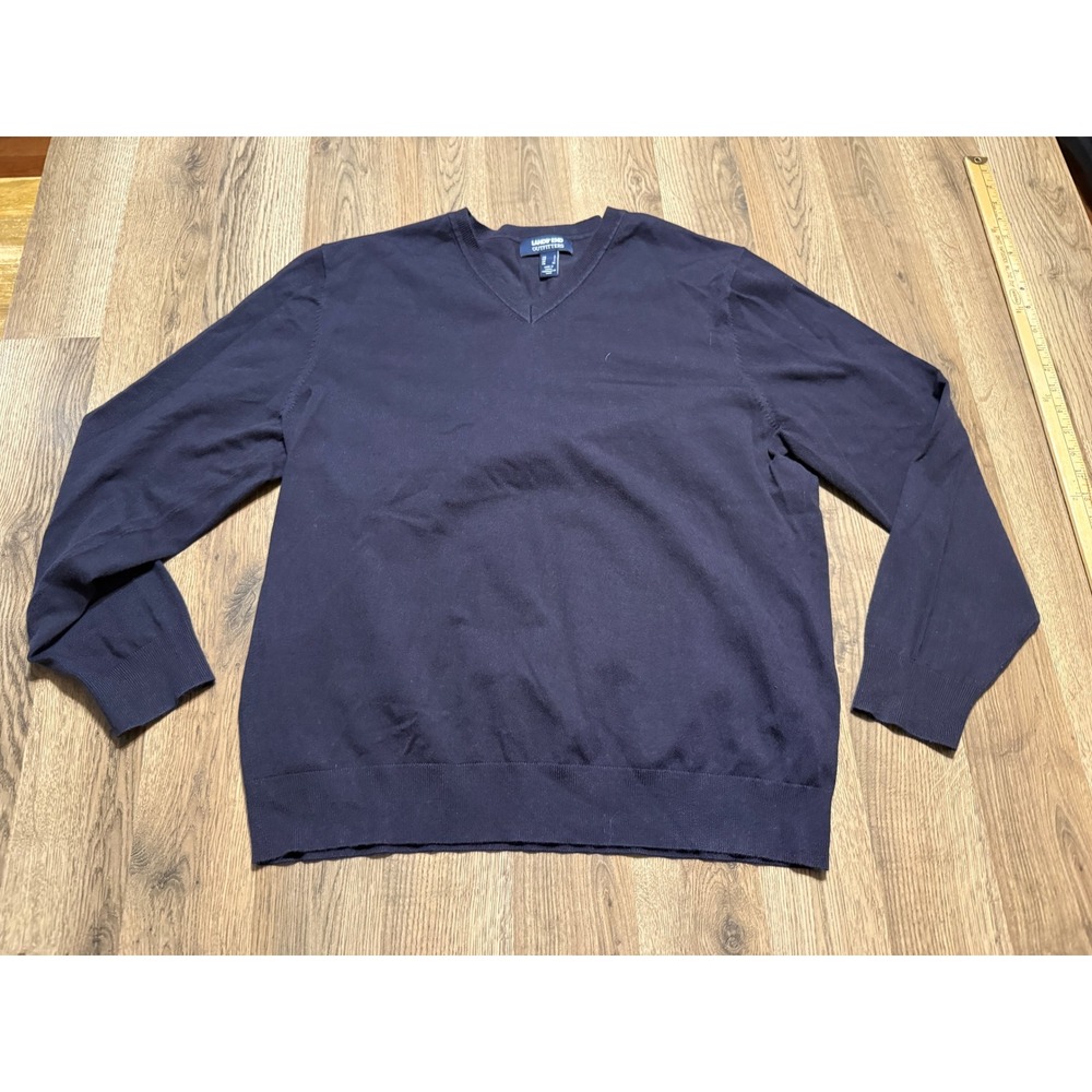 Lands' End Sweater Men's Size Large Black V-neck Pullover Long Sleeve